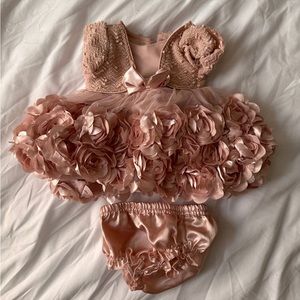 Newborn Pink/Rose Gold Floral Dress | Baby Formal Attire